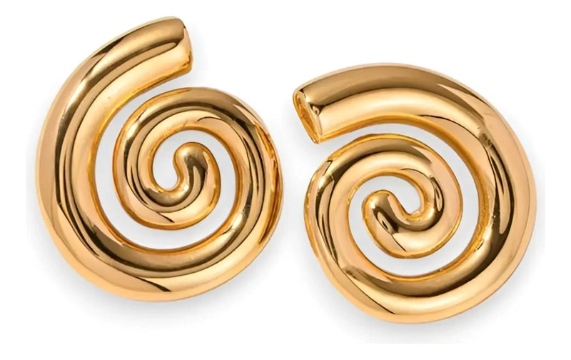 AROS COLGANTES DORADOS CON DISEÑO DE CARACOL EN ACERO INOXIDABLE - 1
