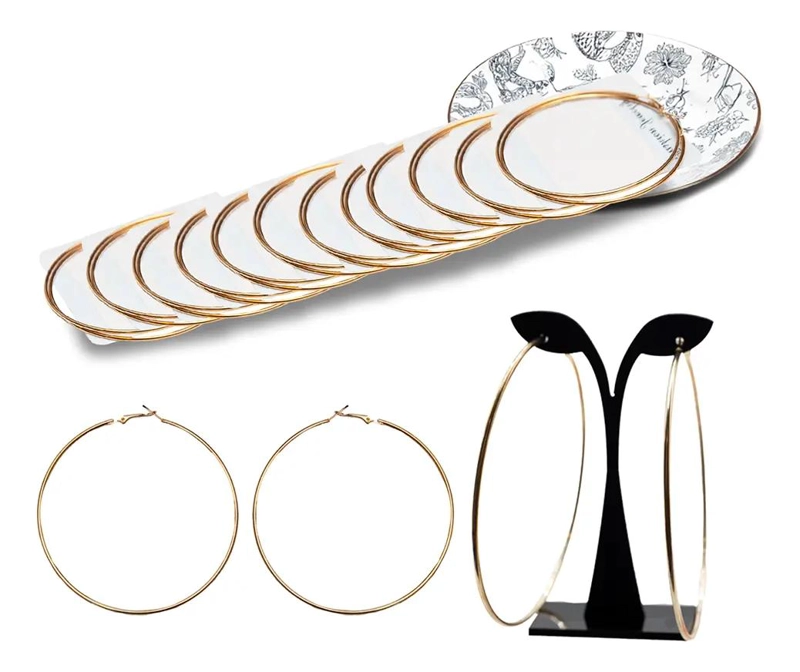 JUEGO DE 12 PARES DE AROS ARGOLLAS DORADAS DE FANTASIA DE 90 MM - 3