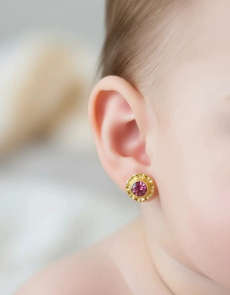 AROS DE ORO CON ABRIDORES EN FORMA DE ROSA PARA BEBE - 1
