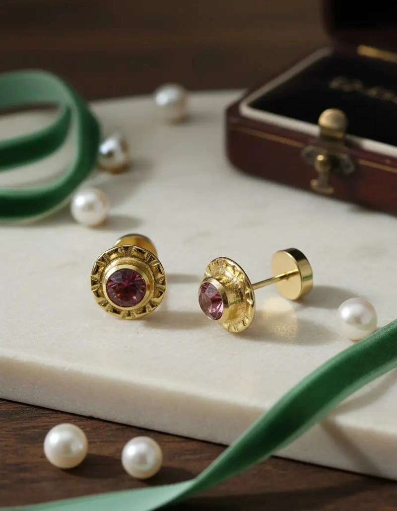 AROS DE ORO CON ABRIDORES EN FORMA DE ROSA PARA BEBE - 3