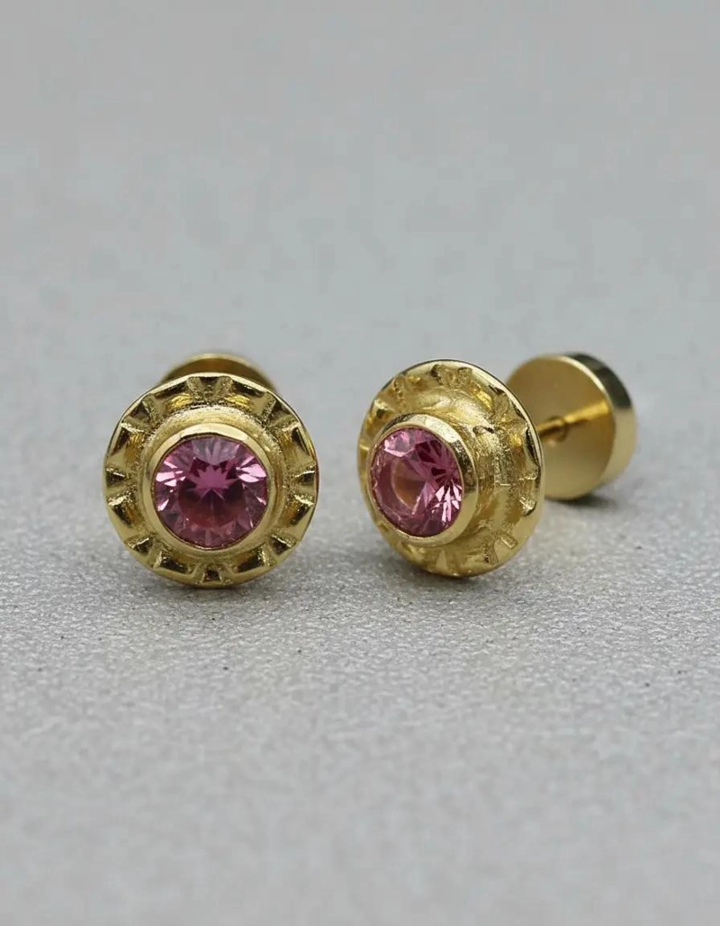 AROS DE ORO CON ABRIDORES EN FORMA DE ROSA PARA BEBE - 4