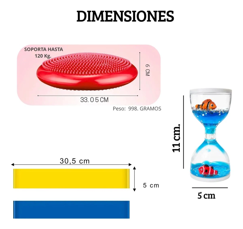 SET DE COJINES SENSORIALES CON 5 BANDAS Y RELOJ PARA TERAPIA - 1
