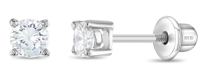 AROS SOLITARIOS REDONDOS CON CIRCONES Y DISEÑO DE CUATRO PUNTAS EN PLATA - 1