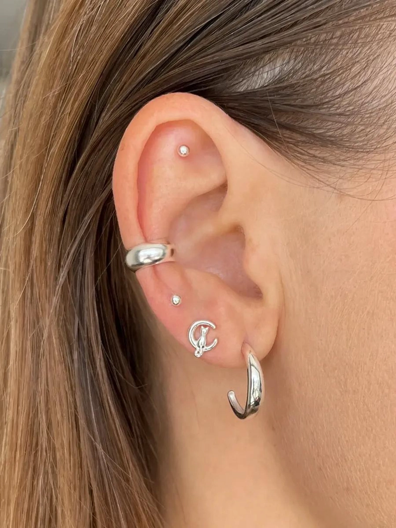 AROS DELICADOS CON DISEÑO DE GATO EN LA LUNA EN PLATA 925 PARA MUJER Y NIÑA - 3