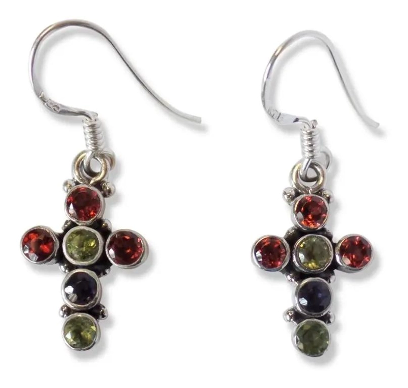 AROS COLGANTES CON MEZCLA DE PIEDRAS Y ACABADO EN PLATA FINA - 1