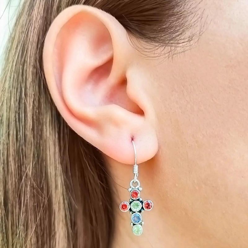 AROS COLGANTES CON MEZCLA DE PIEDRAS Y ACABADO EN PLATA FINA - 2