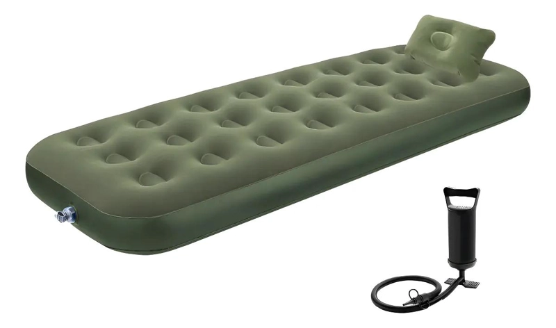 COLCHON INFLABLE INDIVIDUAL CON ALMOHADA INTEGRADA Y BOMBA DE AIRE - 1