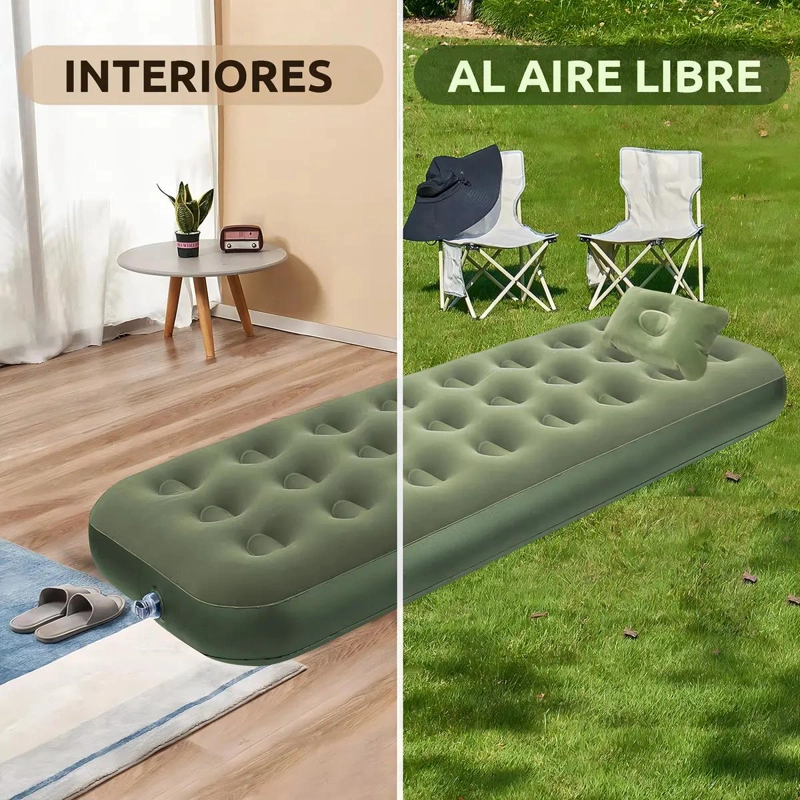 COLCHON INFLABLE INDIVIDUAL CON ALMOHADA INTEGRADA Y BOMBA DE AIRE - 4