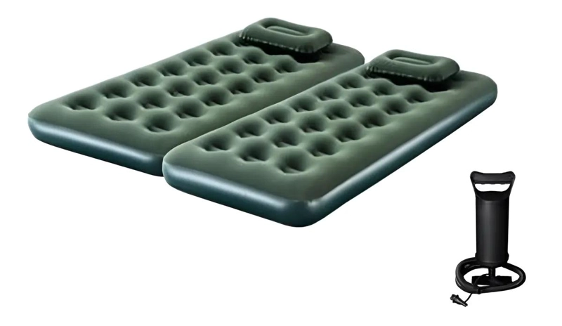 SET DE 2 COLCHONES INFLABLES RESISTENTES COLOR VERDE PARA HASTA 227 KG - 1