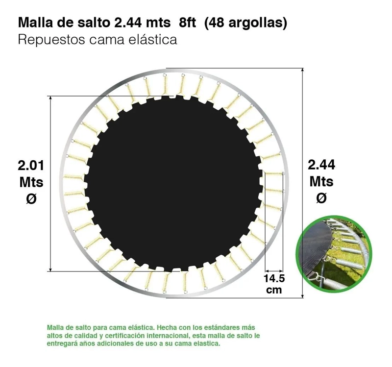 LONA DE SALTO RESISTENTE DE 2,44 METROS CON 48 ARGOLLAS REFORZADAS - 2
