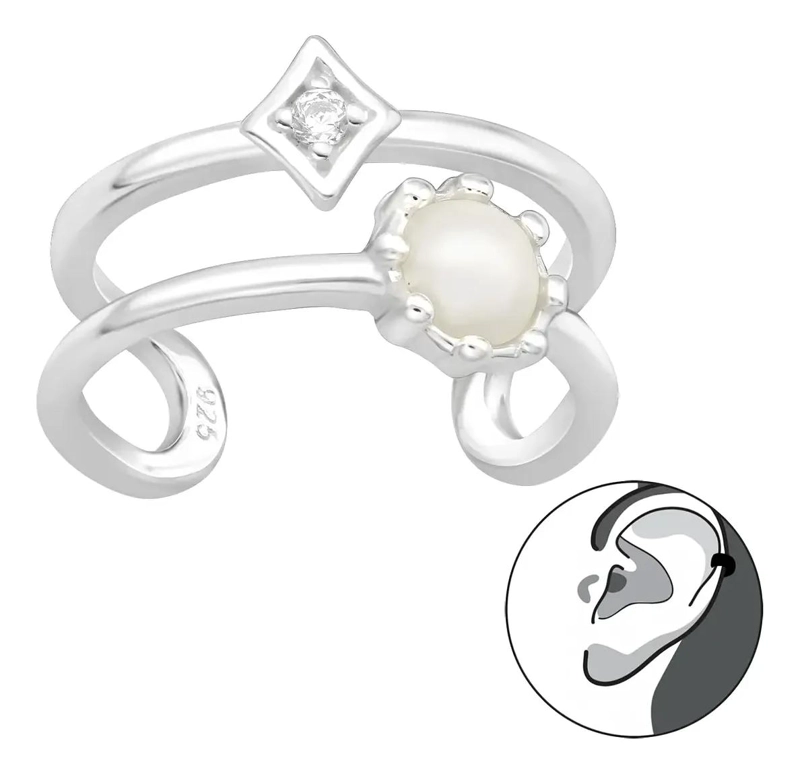 ARO EAR CUFF CON PERLAS EN PLATA 925 DE PRESION - 2