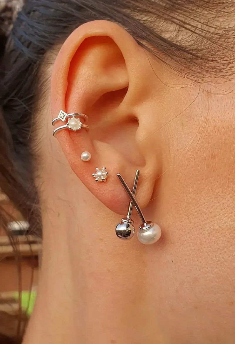 ARO EAR CUFF CON PERLAS EN PLATA 925 DE PRESION - 3