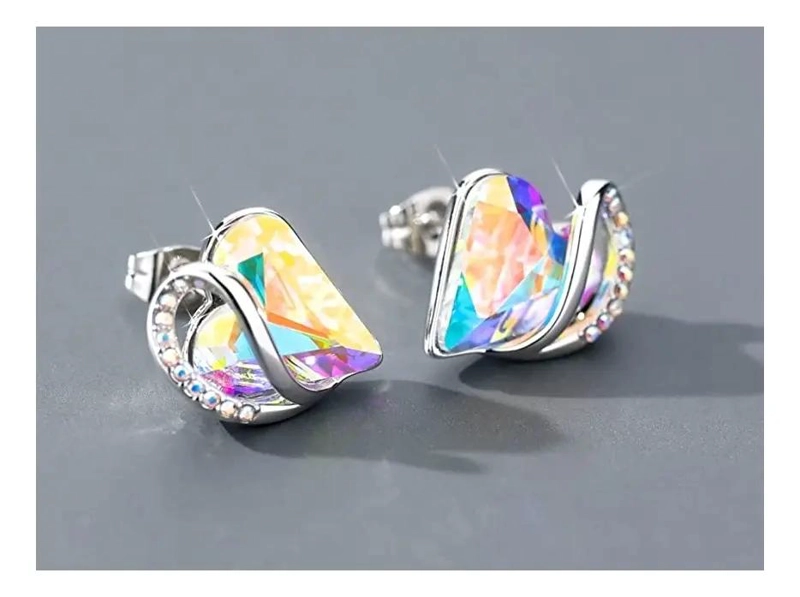 AROS PENDIENTES CON DISEÑO DE CORAZON INFINITO Y CRISTAL EN PLATA S925 - 4