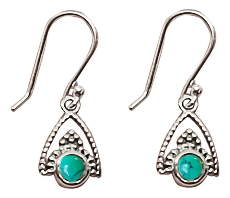 AROS FINOS DE PLATA 925 CON PIEDRA TURQUESA NATURAL - 1