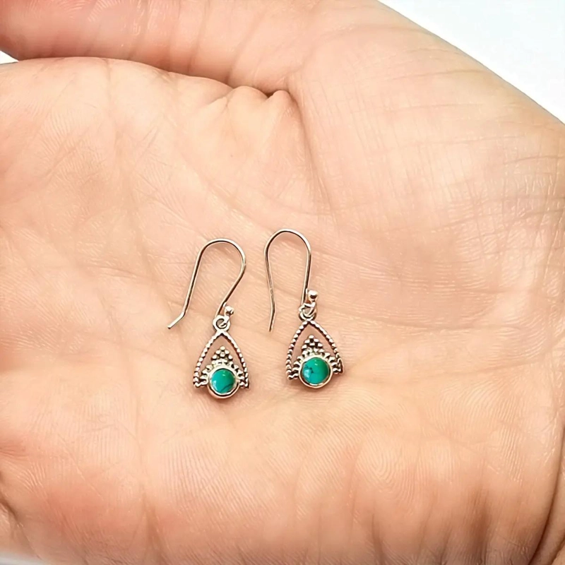 AROS FINOS DE PLATA 925 CON PIEDRA TURQUESA NATURAL - 2