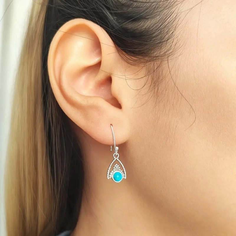 AROS FINOS DE PLATA 925 CON PIEDRA TURQUESA NATURAL - 3