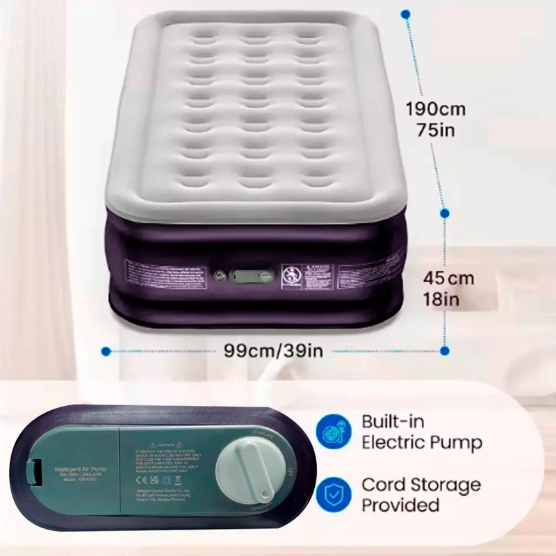 COLCHON INFLABLE ELE CTRICO PARA CAMA INDIVIDUAL CON ALTURA DE 45 CM - 2