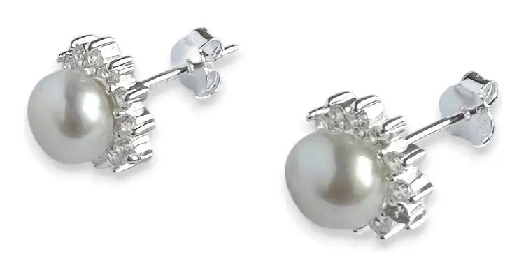 AROS CON DISEÑO DE ROSETA Y PERLA DE RIO EN PLATA FINA 925 - 3