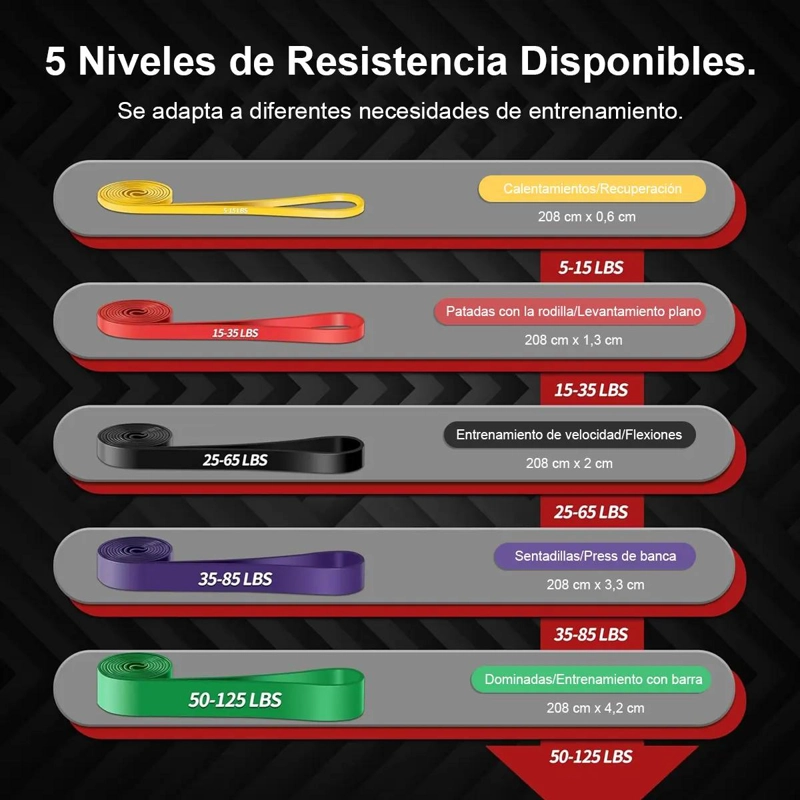 SET DE 5 BANDAS ELASTICAS DE RESISTENCIA CON ACCESORIOS PARA ENTRENAMIENTO - 1