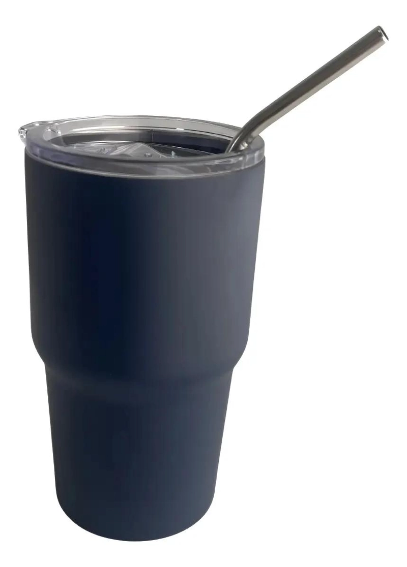 VASO TE RMICO DE ACERO INOXIDABLE 600ML CON DOBLE TAPA Y BOMBILLA - 1