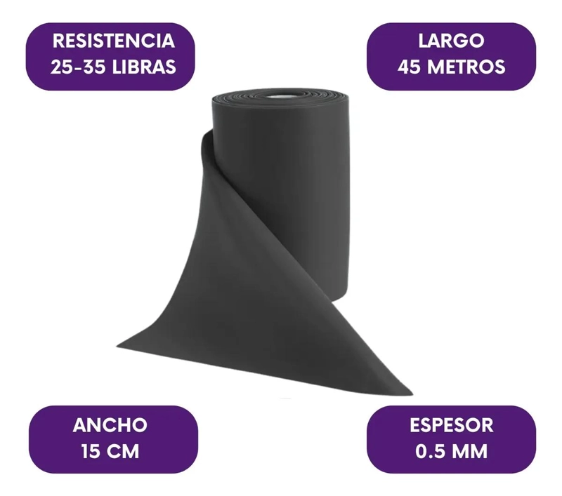 BANDA ELASTICA DE RESISTENCIA ALTA COLOR NEGRO DE 45 METROS - 1