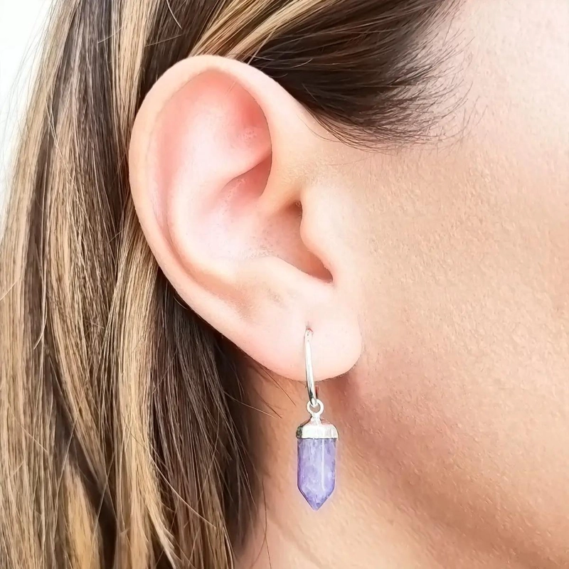 AROS ARGOLLAS CON COLGANTE DE AMATISTA EN PLATA FINA 925 - 2