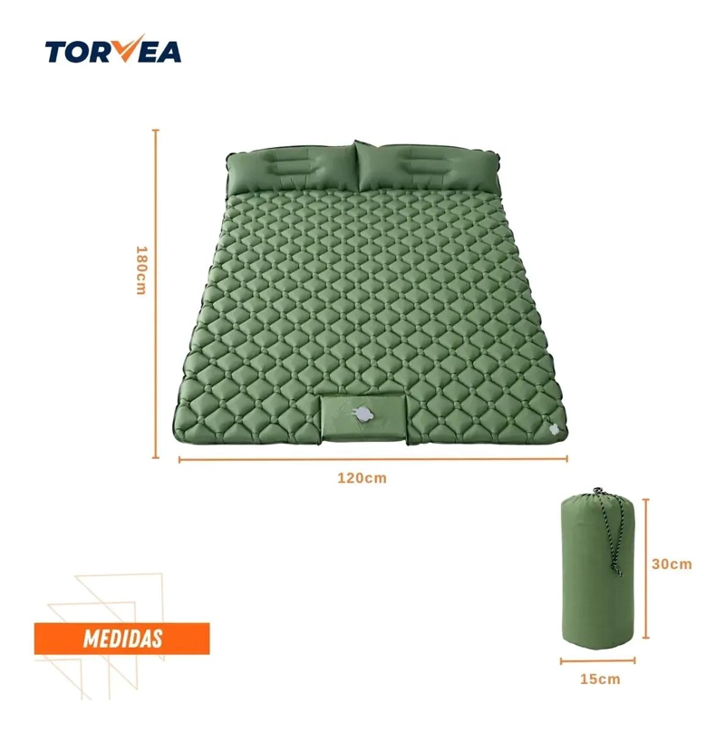 COLCHONETA INFLABLE PARA CAMPING DE 2 PLAZAS CON ALMOHADA INTEGRADA - 4