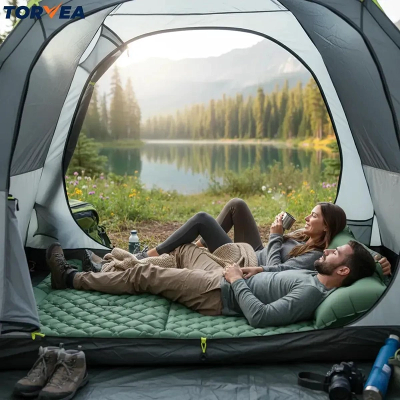 COLCHONETA INFLABLE PARA CAMPING DE 2 PLAZAS CON ALMOHADA INTEGRADA - 5