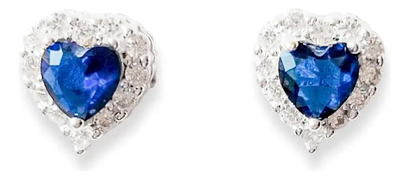 AROS DE PLATA FINA 925 CON DISEÑO DE CORAZON Y CIRCON AZUL - 1