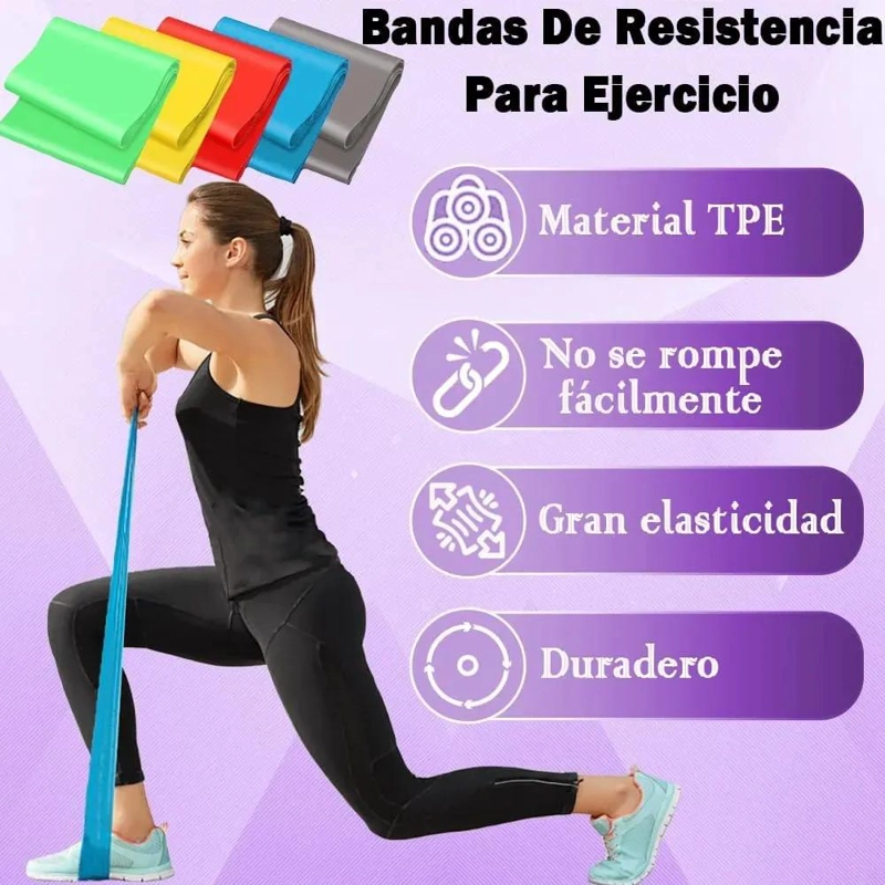 SET DE 5 BANDAS DE RESISTENCIA PARA ENTRENAMIENTO Y EJERCICIO FISICO - 3