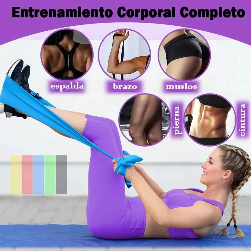 SET DE 5 BANDAS DE RESISTENCIA PARA ENTRENAMIENTO Y EJERCICIO FISICO - 4