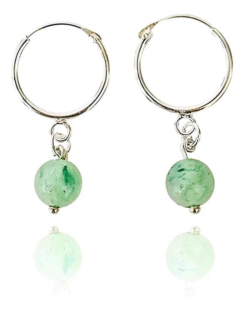 AROS ARGOLLA DE PLATA FINA 925 CON DETALLE DE JADE DE 6MM - 1