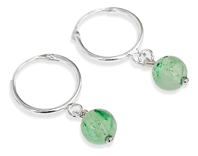 AROS ARGOLLA DE PLATA FINA 925 CON DETALLE DE JADE DE 6MM - 2