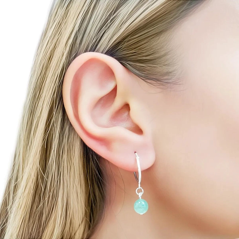 AROS ARGOLLA DE PLATA FINA 925 CON DETALLE DE JADE DE 6MM - 3