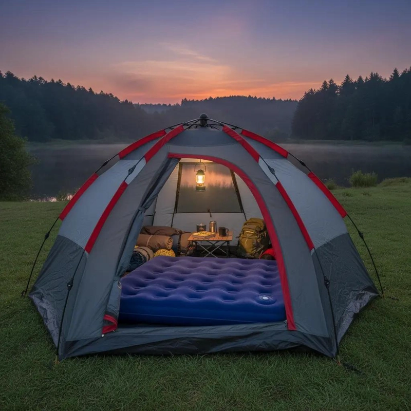 COLCHON INFLABLE INDIVIDUAL CON INFLADOR INCORPORADO COLOR AZUL - 5