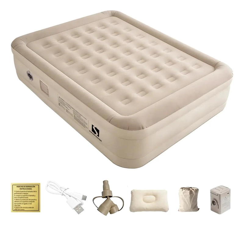 COLCHON INFLABLE ELE CTRICO QUEEN PARA DOS PERSONAS CON ALMOHADA INTEGRADA - 1