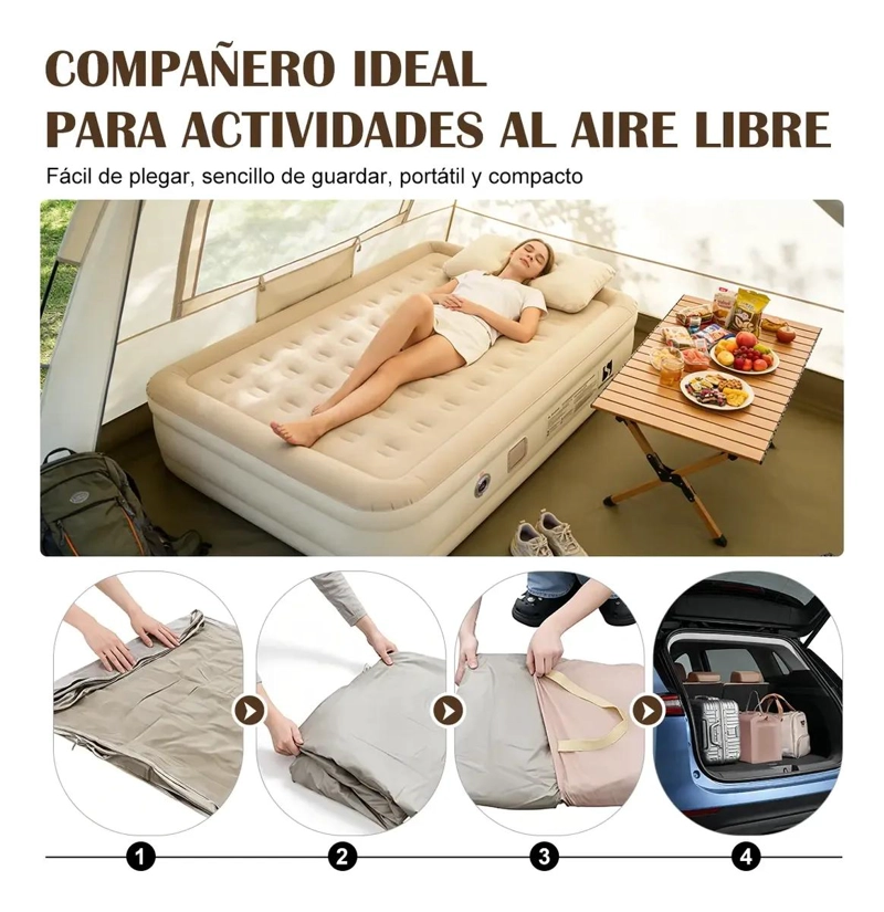 COLCHON INFLABLE ELE CTRICO QUEEN PARA DOS PERSONAS CON ALMOHADA INTEGRADA - 2