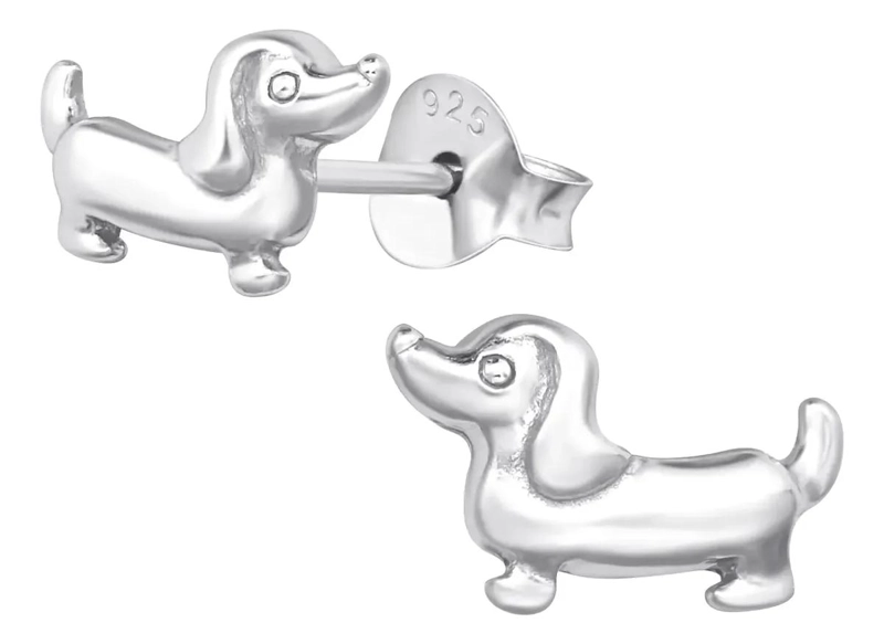 AROS PEQUEÑOS CON DISEÑO DE PERRO SALCHICHA EN PLATA 925 - 1