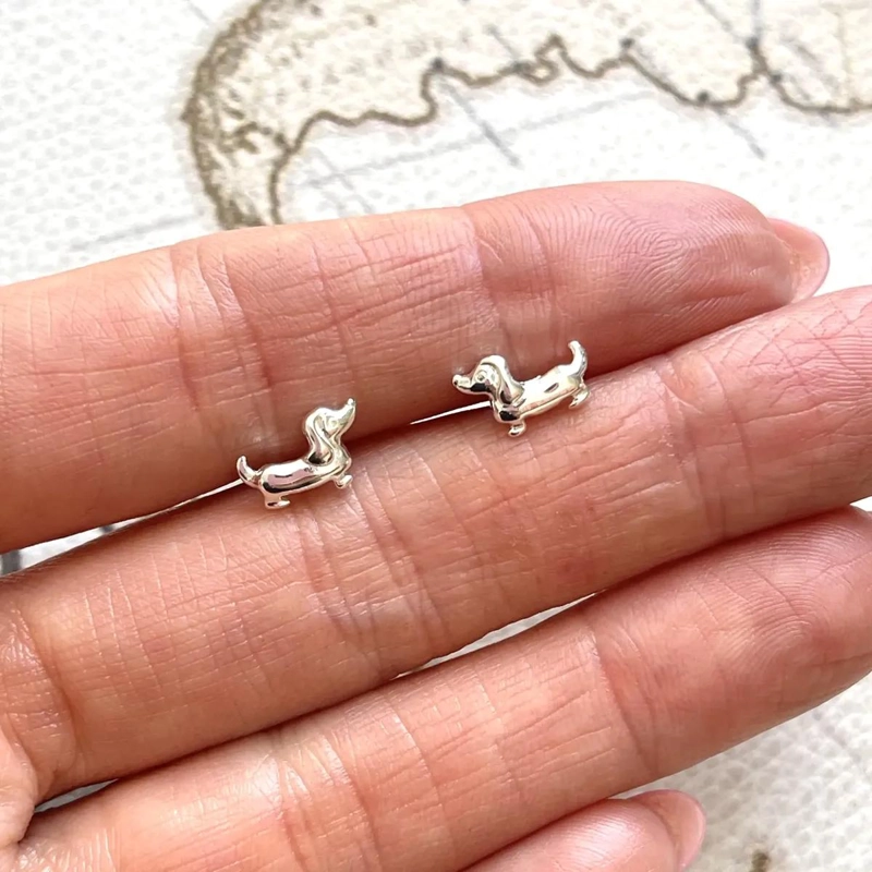 AROS PEQUEÑOS CON DISEÑO DE PERRO SALCHICHA EN PLATA 925 - 3