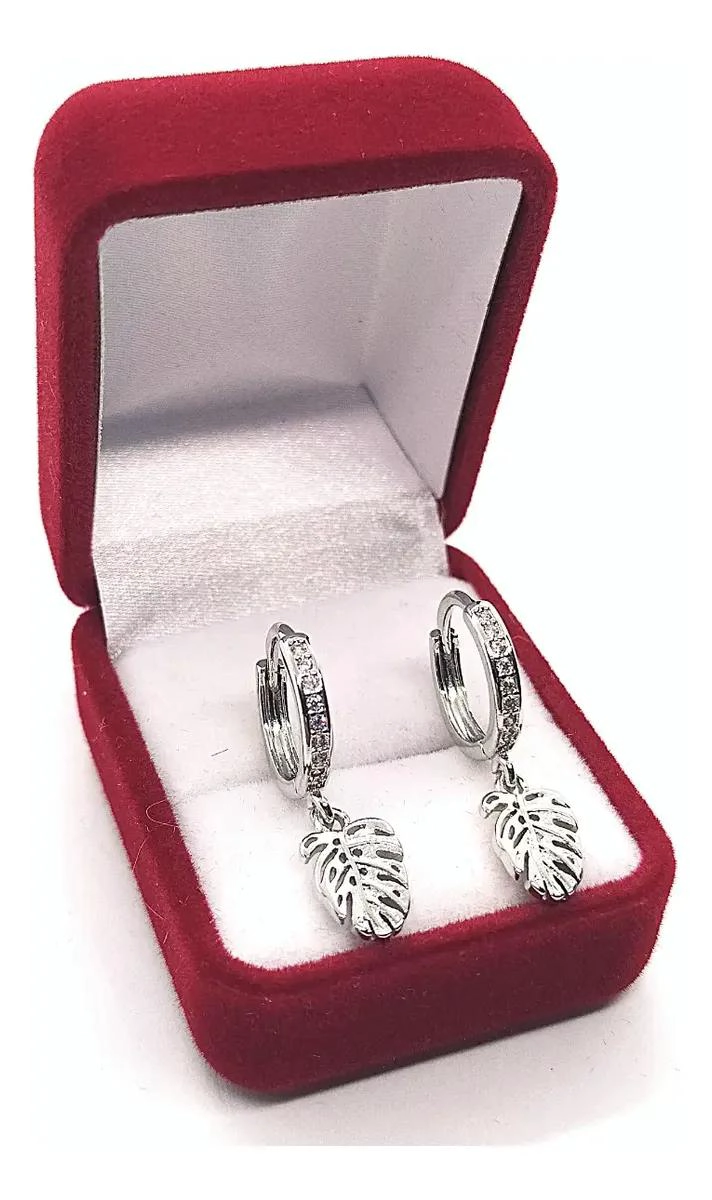 AROS TIPO ARGOLLA CON DISEÑO DE HOJA BAÑADOS EN PLATA - 2