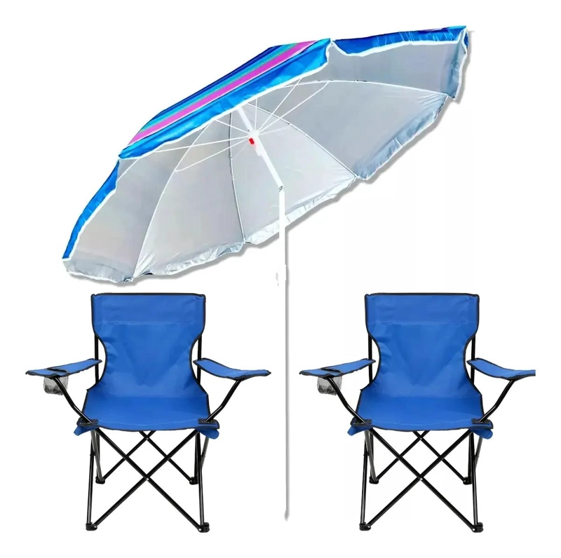 PACK DE 2 SILLAS PLEGABLES PARA CAMPING Y QUITASOL PARA PLAYA - 1