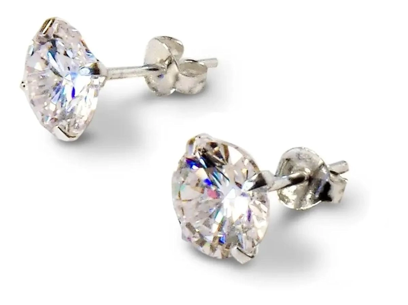 AROS REDONDOS CON CIRCON BLANCO DE 8MM EN PLATA FINA 925 - 1