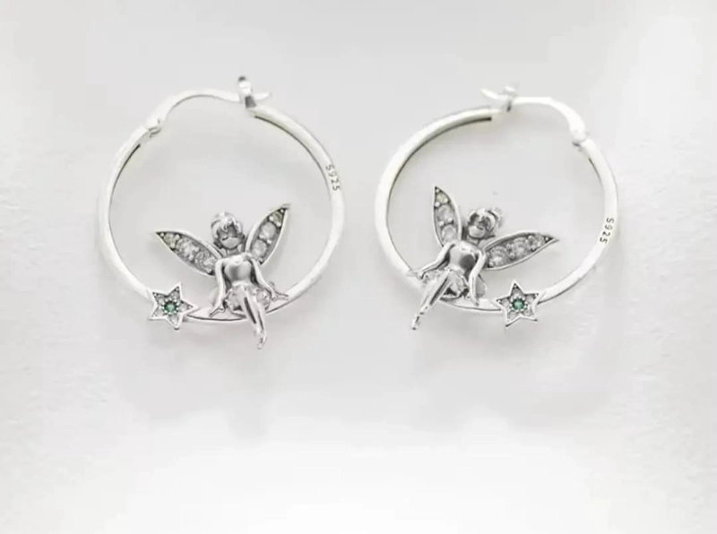 AROS ARGOLLA CON DISEÑO HADA EN PLATA LEY 925 DE ALTA CALIDAD - 3