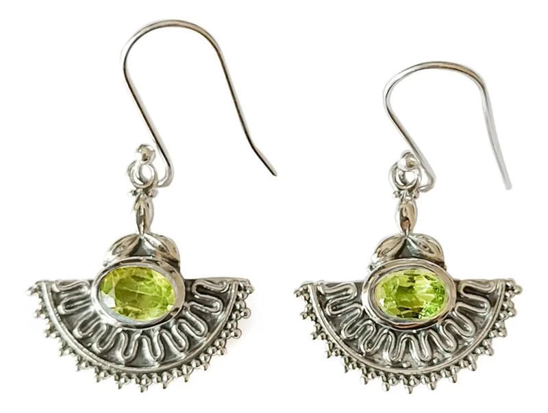 AROS DE PLATA FINA 925 CON PIEDRA PERIDOTO NATURAL - 1