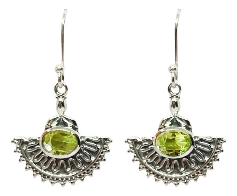 AROS DE PLATA FINA 925 CON PIEDRA PERIDOTO NATURAL - 2