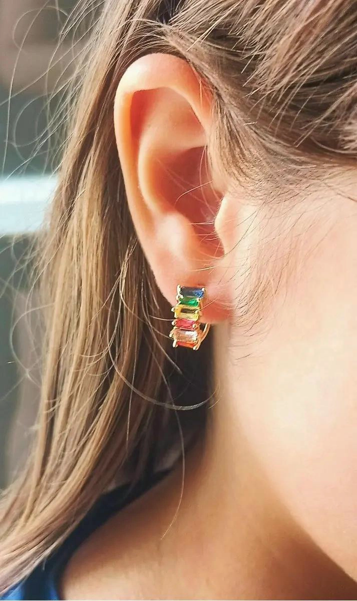 AROS HUGGIES SIN PERFORACION CON ZIRCONIA CUBICA COLOR BAÑADOS - 3