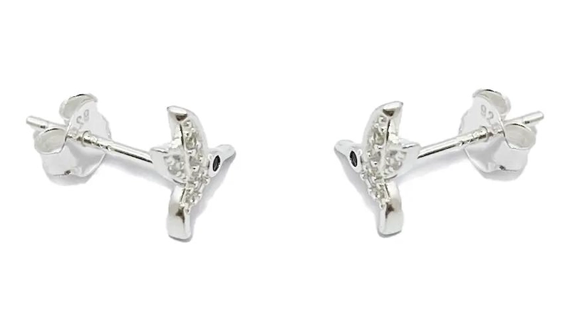 AROS DELICADOS CON DISEÑO DE COLIBRI Y CIRCON BLANCO EN PLATA FINA 925 - 2