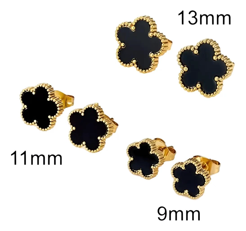 PENDIENTES DE TRE BOL CON FLOR NEGRA Y DETALLES DORADOS EN ACERO INOXIDABLE - 3