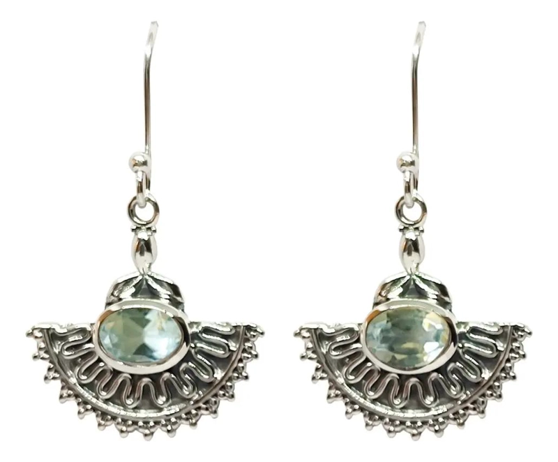 AROS DE PLATA FINA 925 CON TOPACIO CELESTE EN DISEÑO ELEGANTE - 2