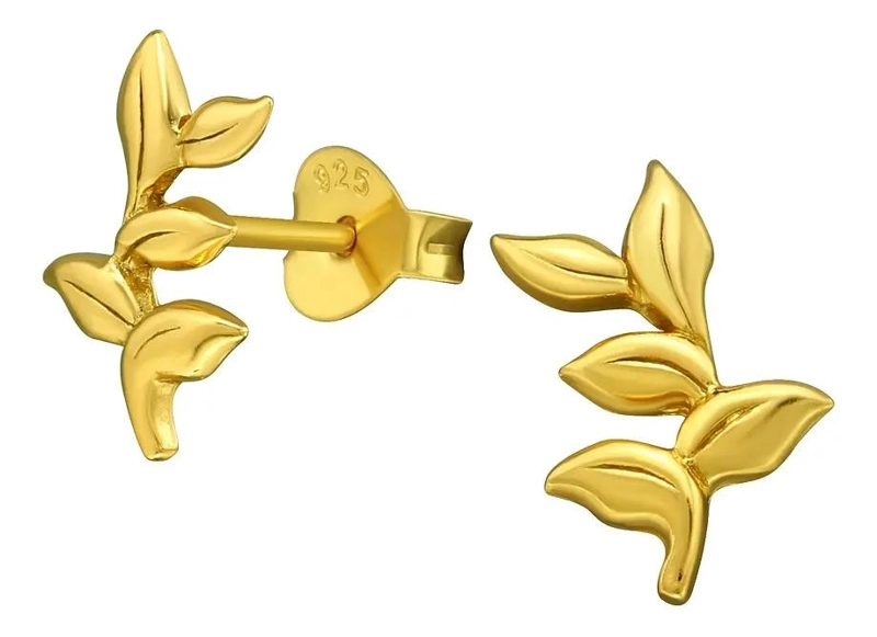 AROS DORADOS CON DISEÑO DE PE TALOS Y HOJAS EN PLATA 925 CON BAÑO DE ORO - 3